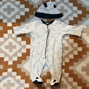 Little Me Gray Dalmatian Pattern Footie and Hat Set